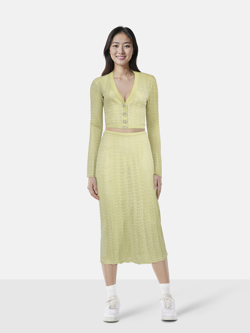 Alessandra Rich Green Cardigan & Skirt Set