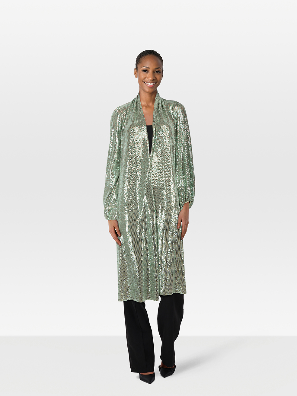 Forte_Forte Pre-Owned Green Long Sequin Embellished Coat