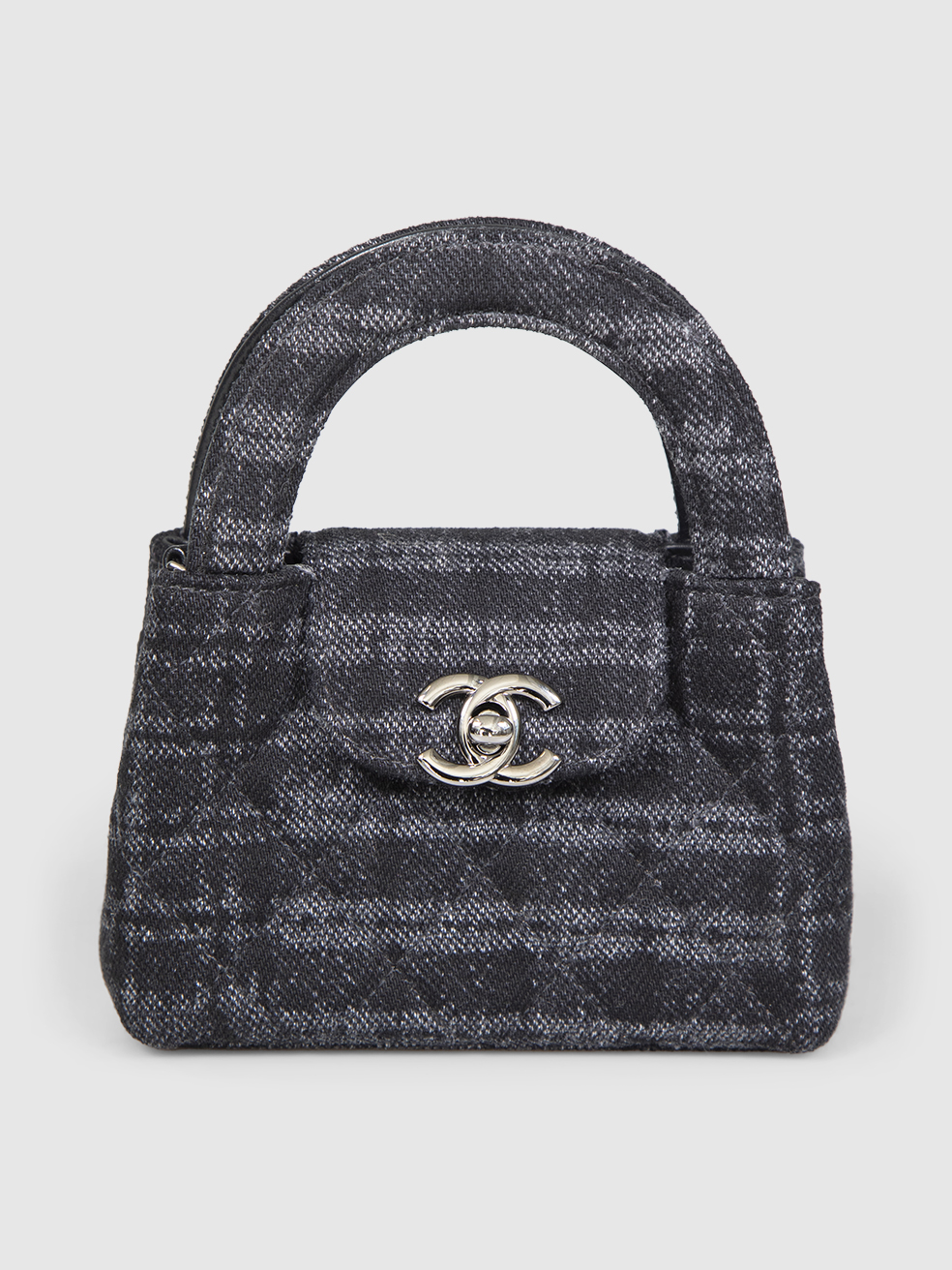 Chanel Grey Tweed Quilted Micro Kelly
