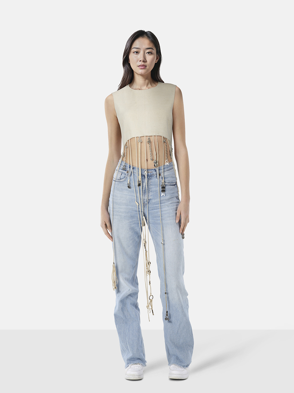 Chlo� Ecru Silk Fringed Crop Top