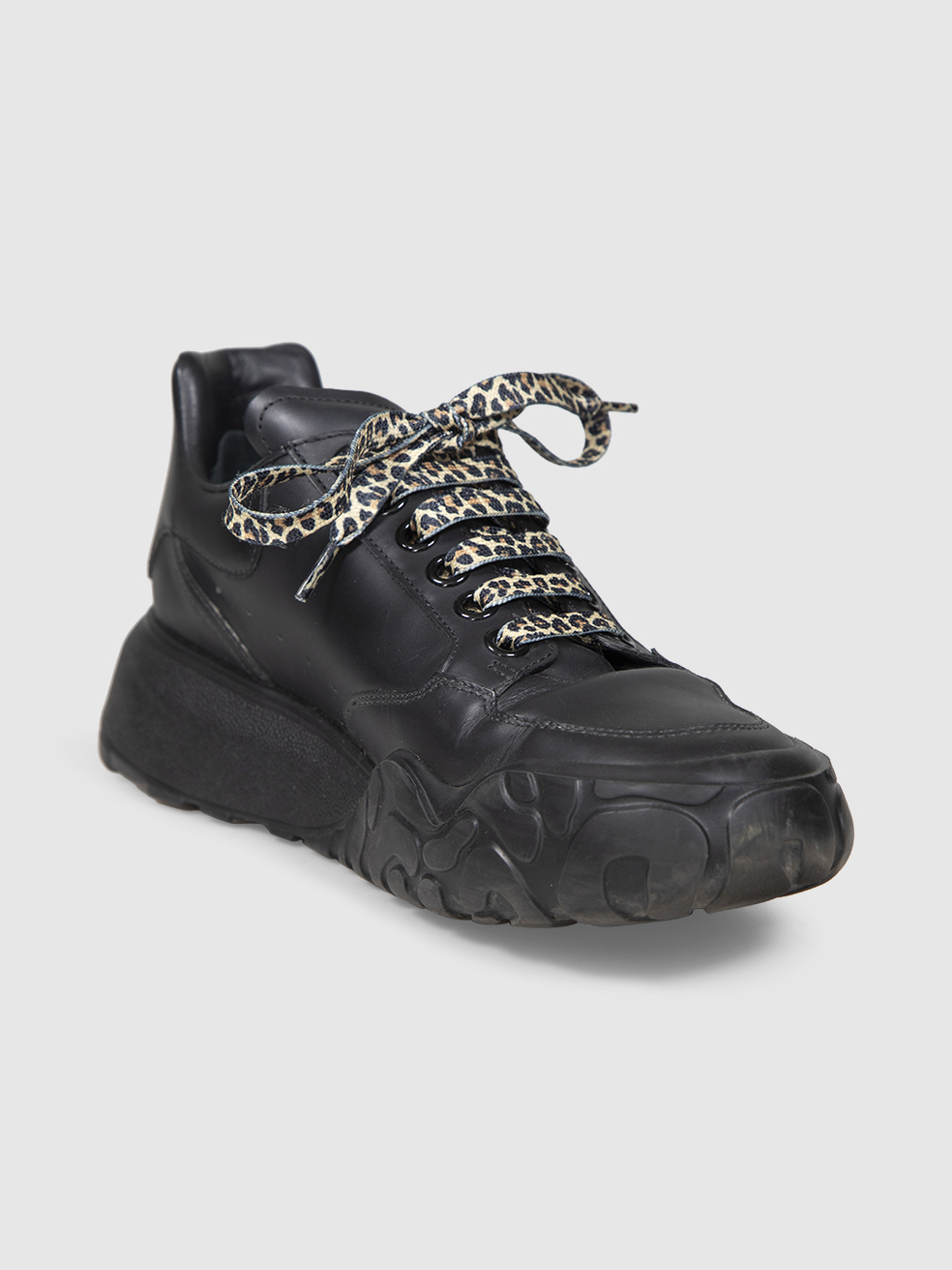 Alexander Mcqueen Women's Black Oversized Leather Trainers