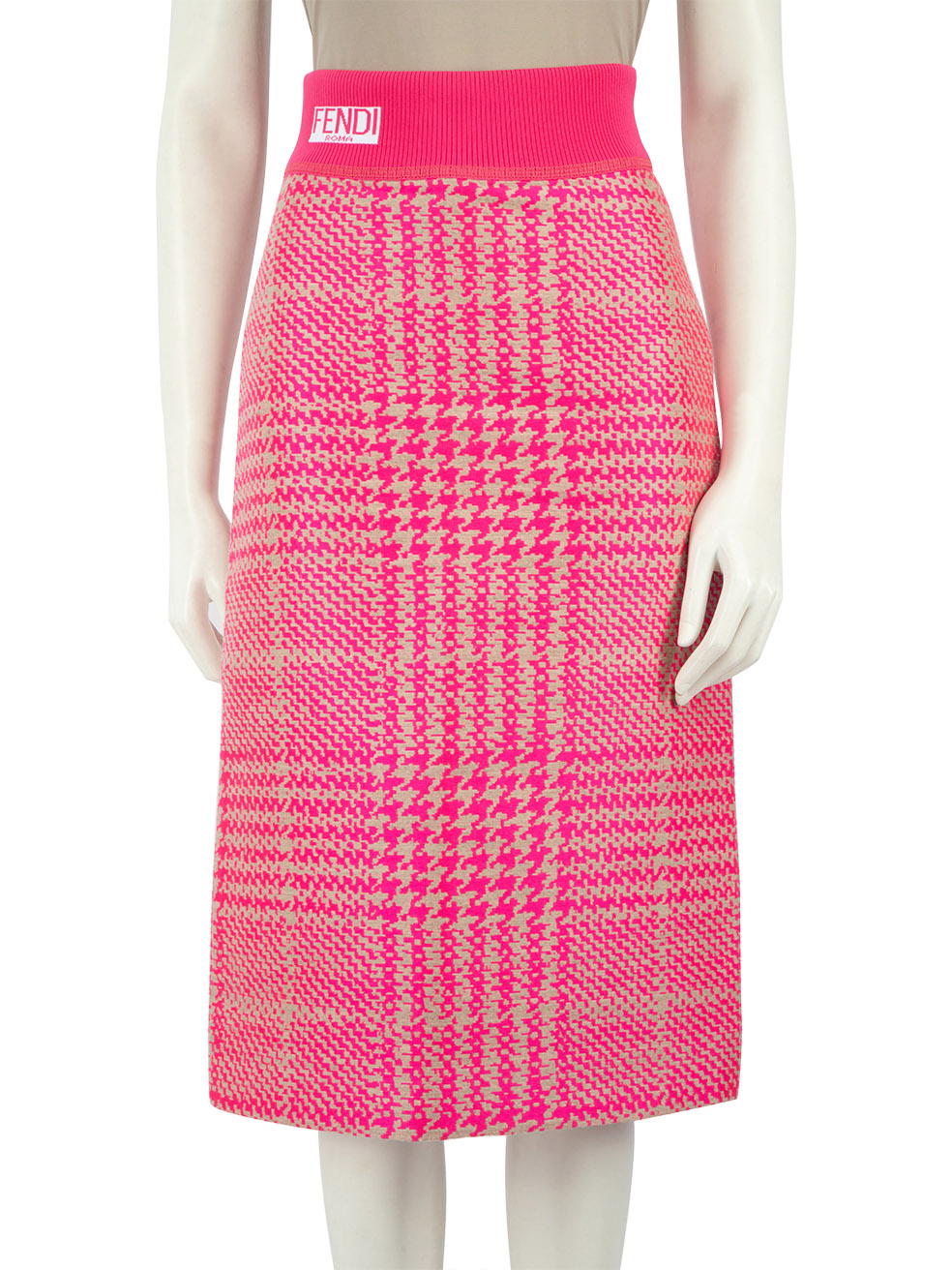Fendi Pre-Owned Pink Logo Houndstooth Pattern Knee-length Skirt