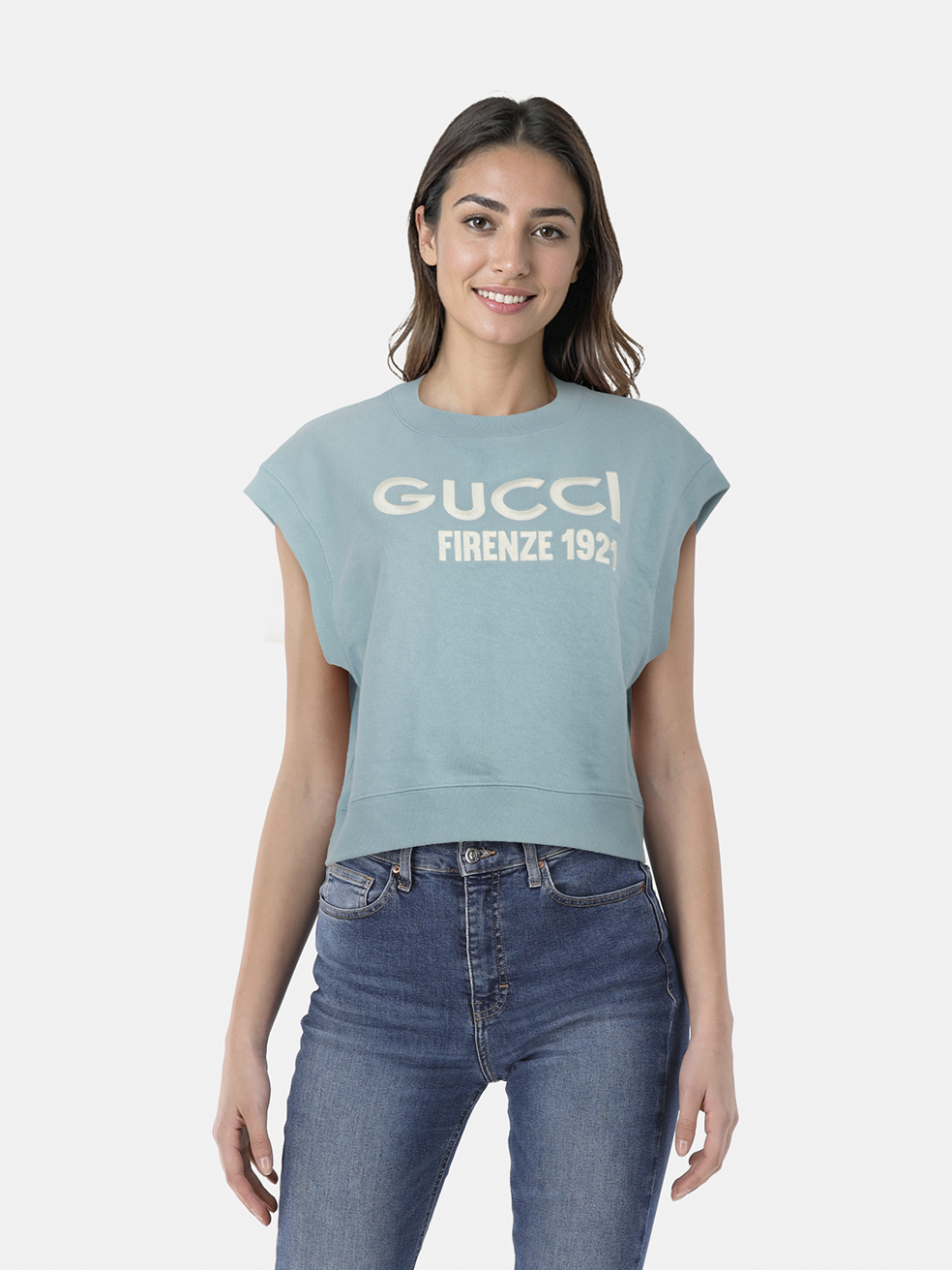 Gucci Blue Cropped Jersey Top