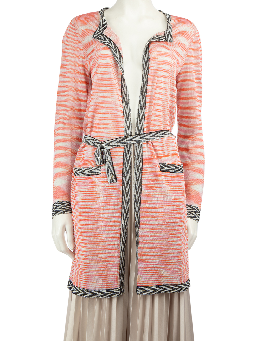 Missoni Pre-Owned Pink Striped Pattern Belted Cardigan