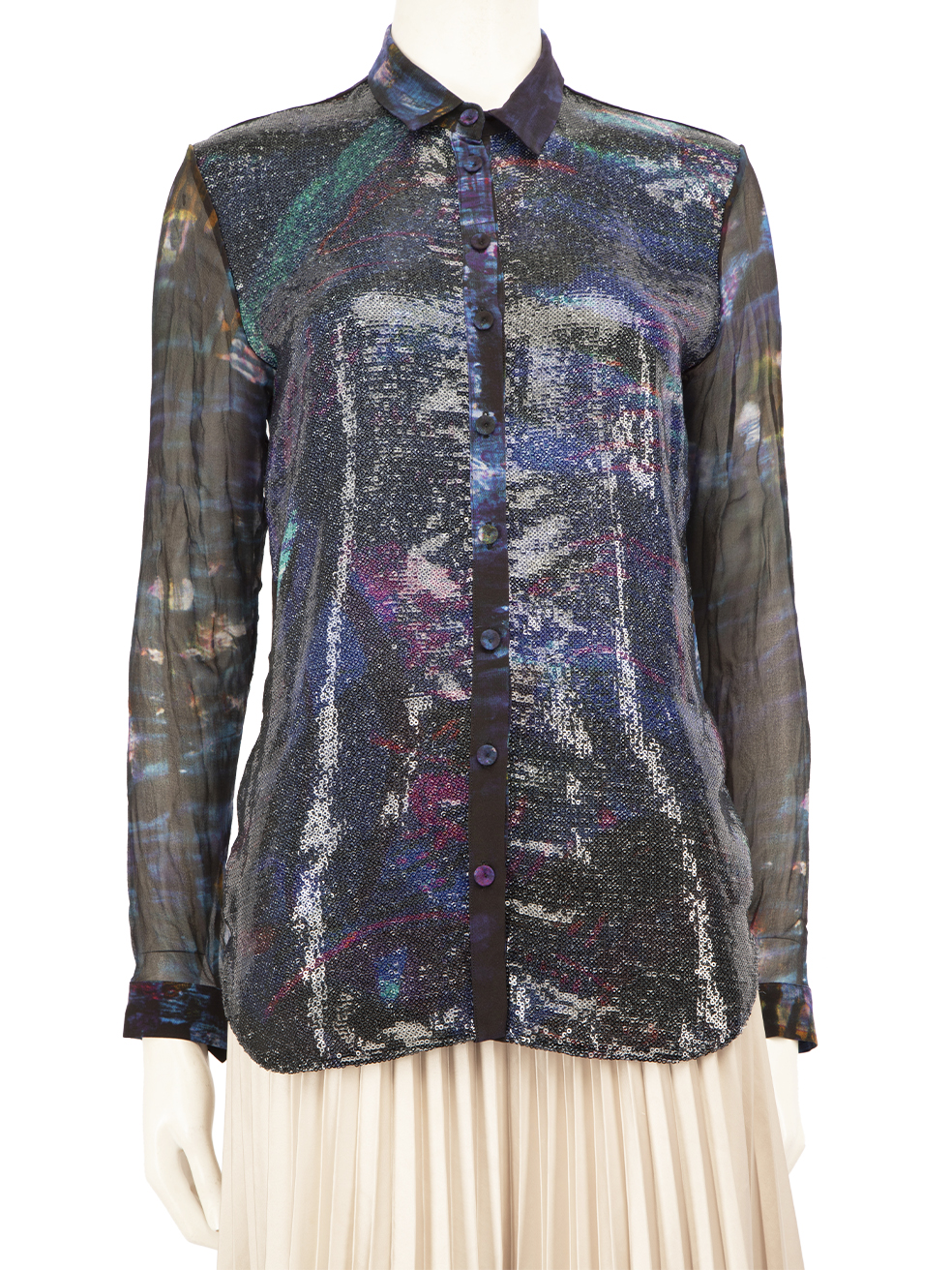 Erdem Pre-Owned Blue Silk Sequinned Sheer Shirt
