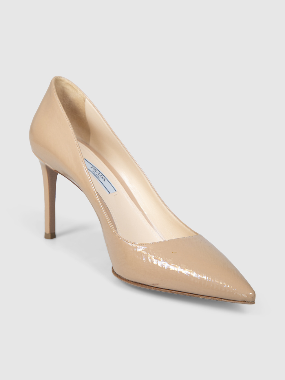 Prada Beige Patent Saffiano Leather Pumps