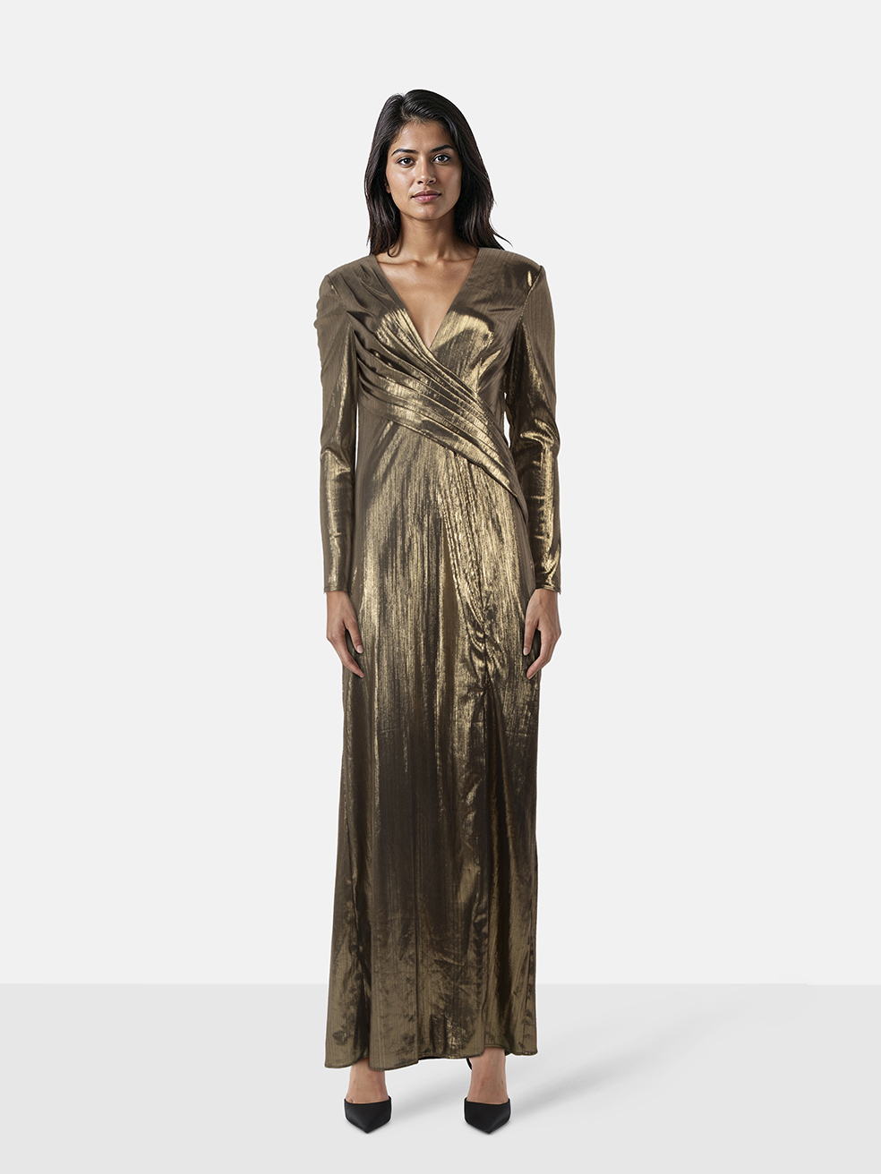 Mac Duggal Ieena for Mac Duggal Gold Pleated Dress