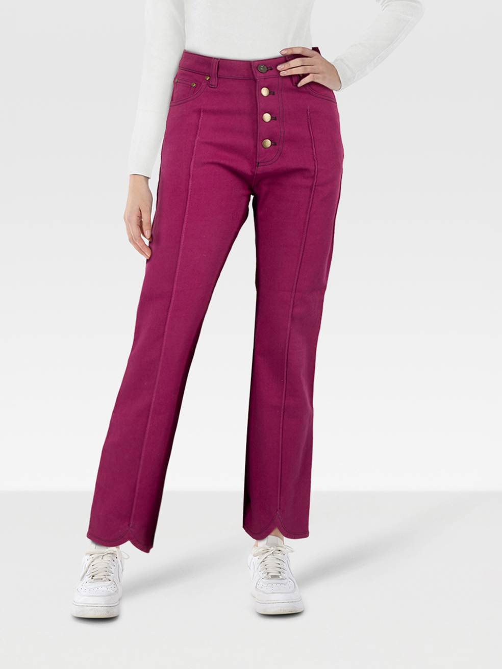 Sonia Rykiel Pre-Owned Purple Straight Scalloped Hem Jeans