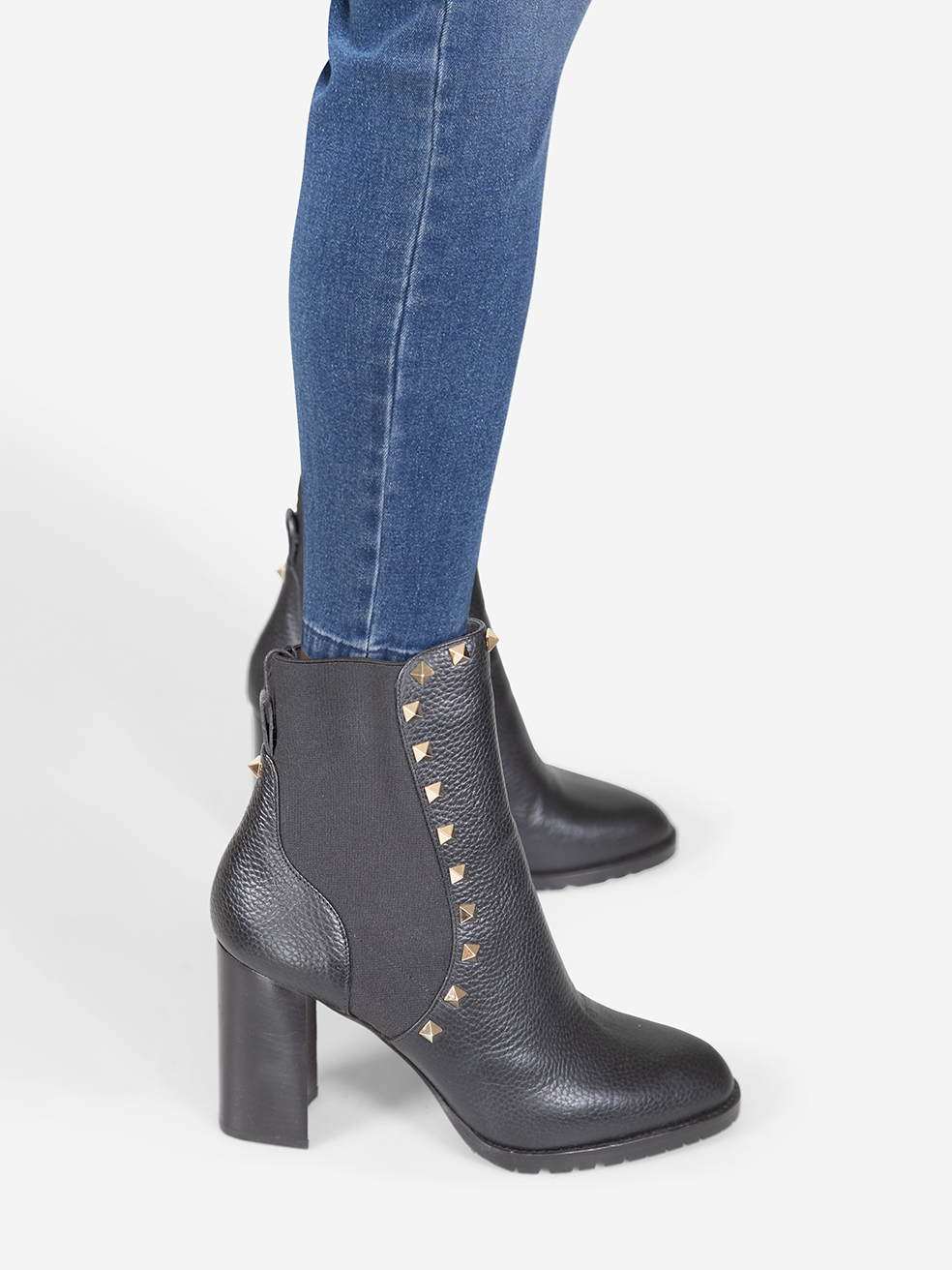 Valentino Garavani Black Leather Stud Detail Heeled Boots