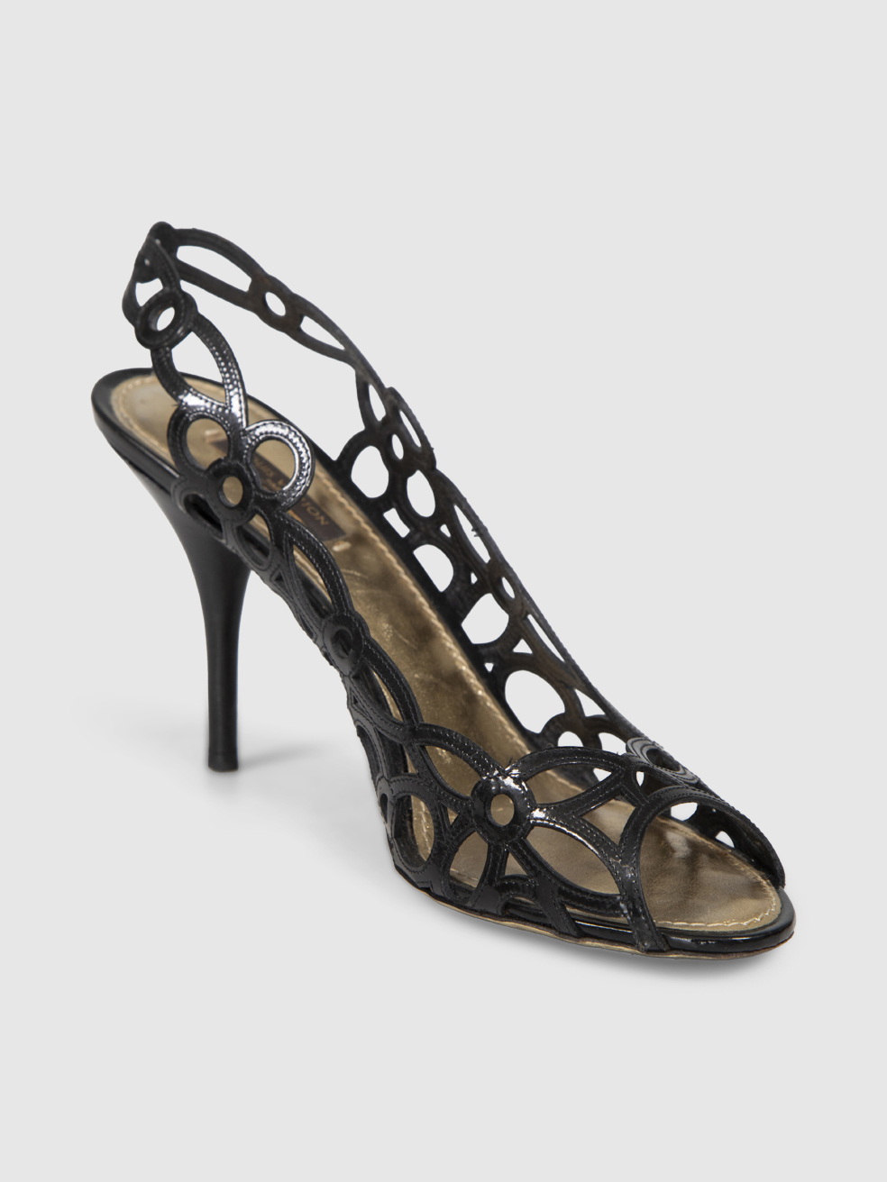 Louis Vuitton Black Patent Cut Out Sandals