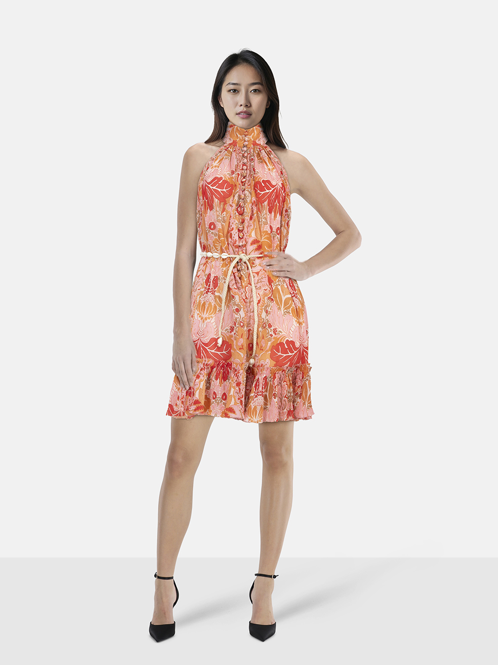 Zimmermann Pink Halter Neck Seashell Belt Dress