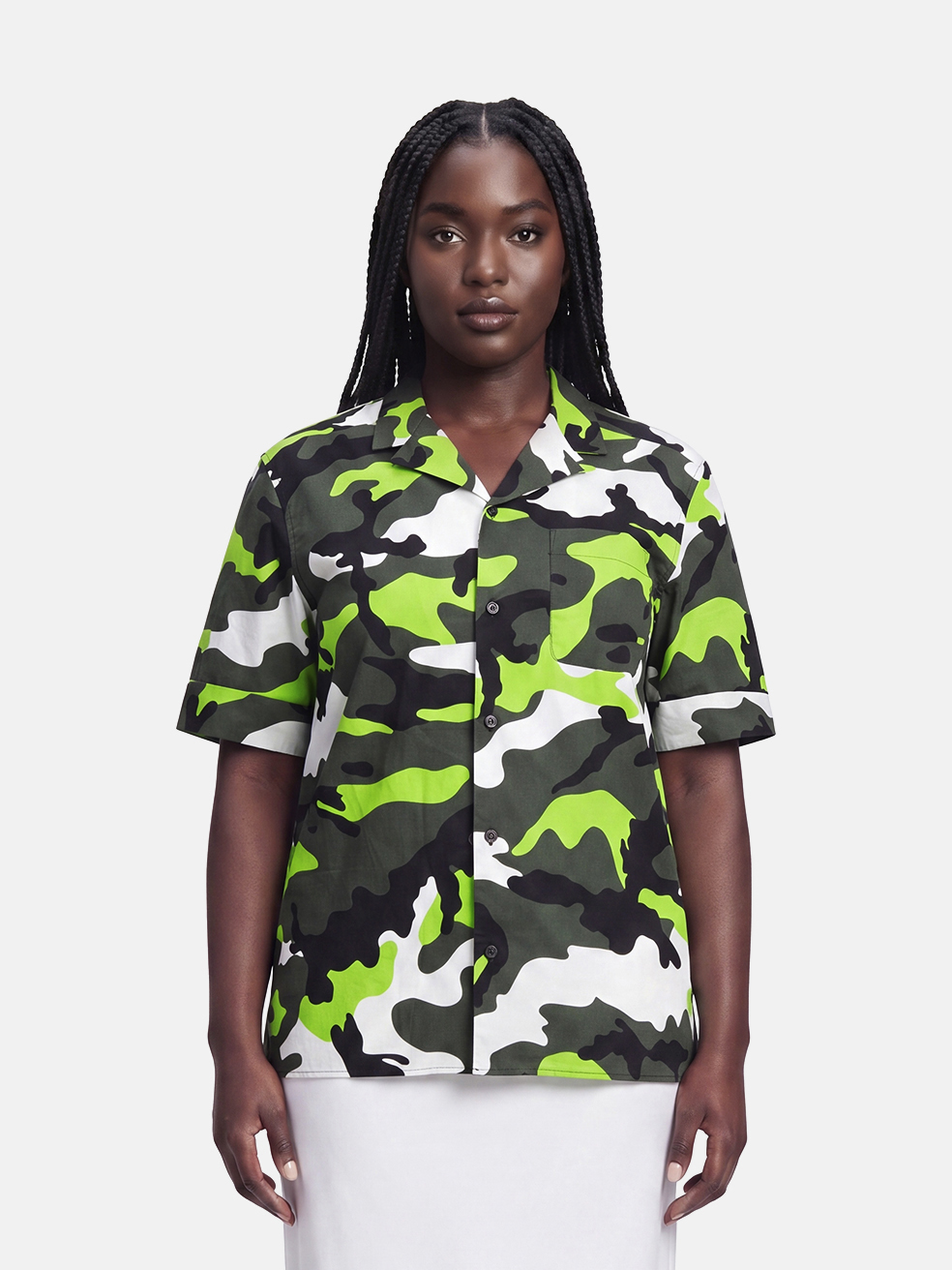 Valentino Garavani Green Camo Print Short Sleeve Shirt