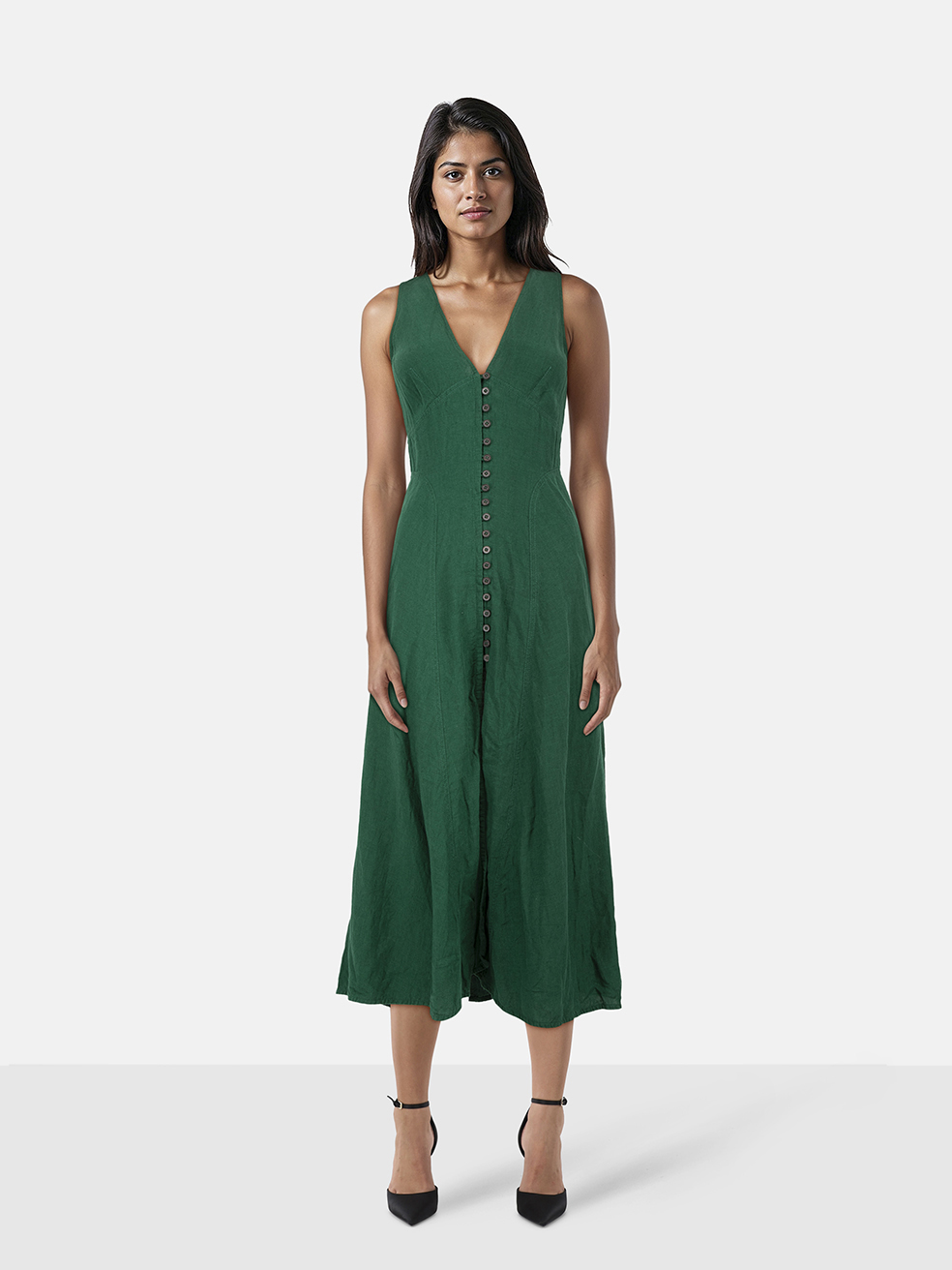 Three Graces London Green Midi Rose Dress