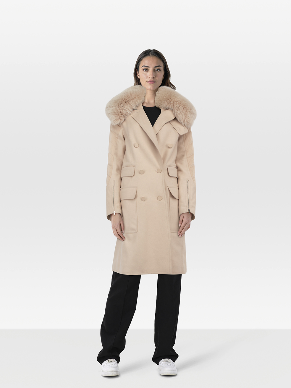 Alexander Wang Pre-Owned Pink Wool Fox Fur Collar Long Coat