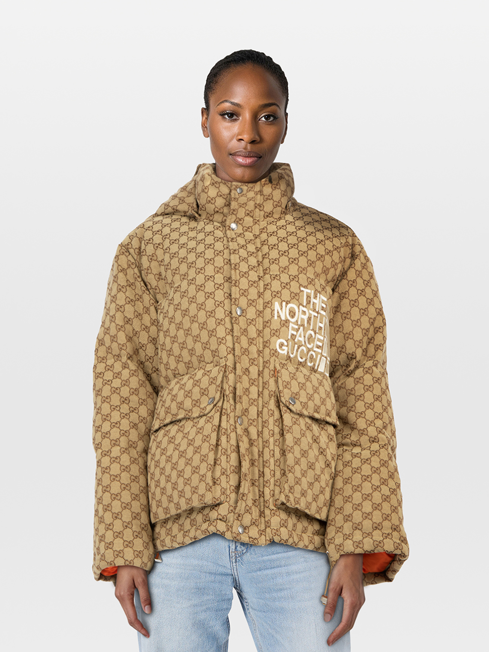 Gucci Pre-Owned Gucci x The North Face Brown GG Logo Puffer