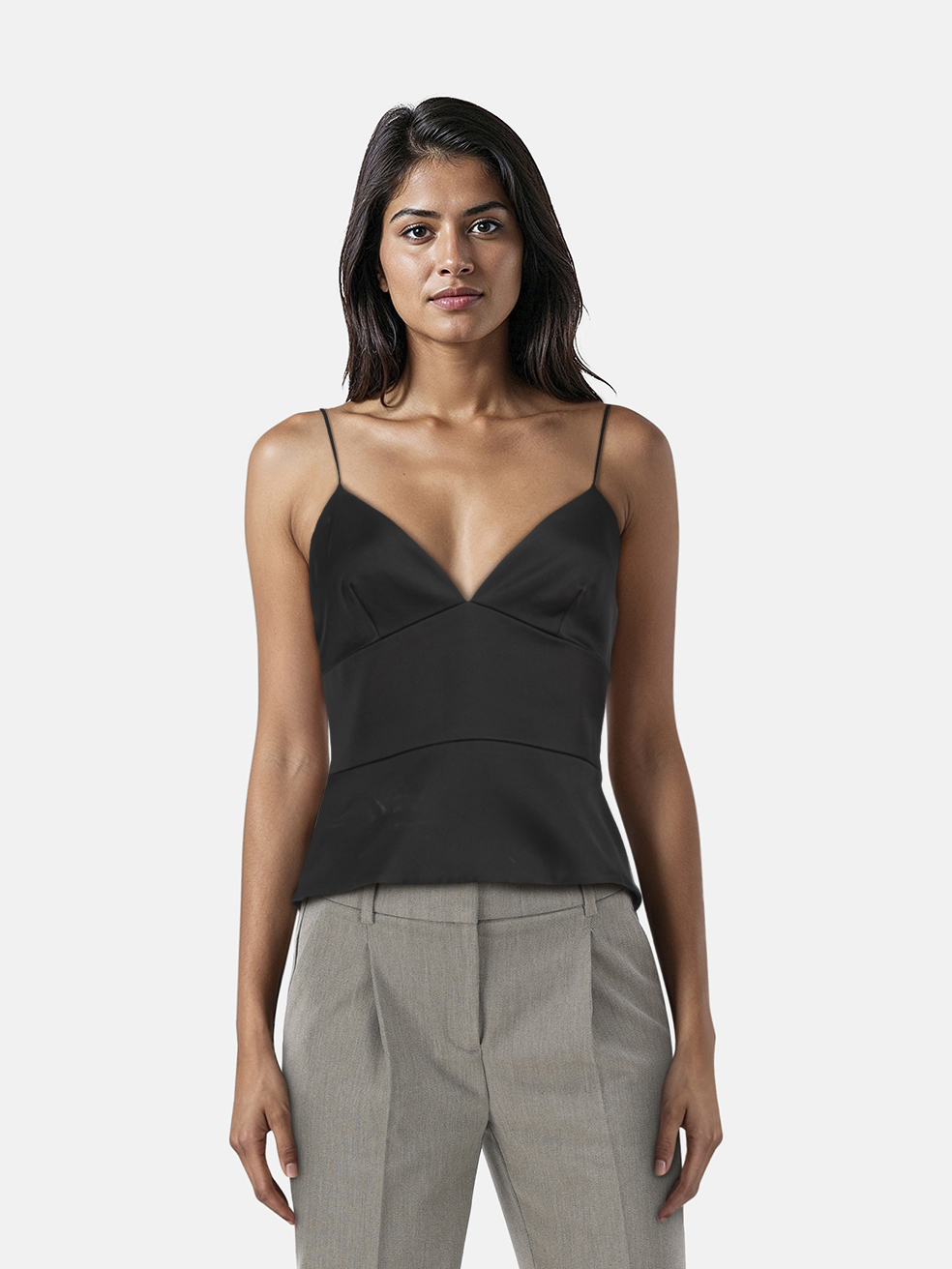 L'Agence Black Silk V Neck Tank Top