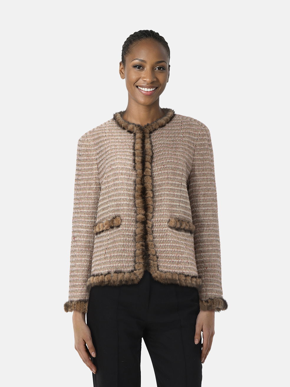 Chanel Wool Tweed Fur Trim Jacket