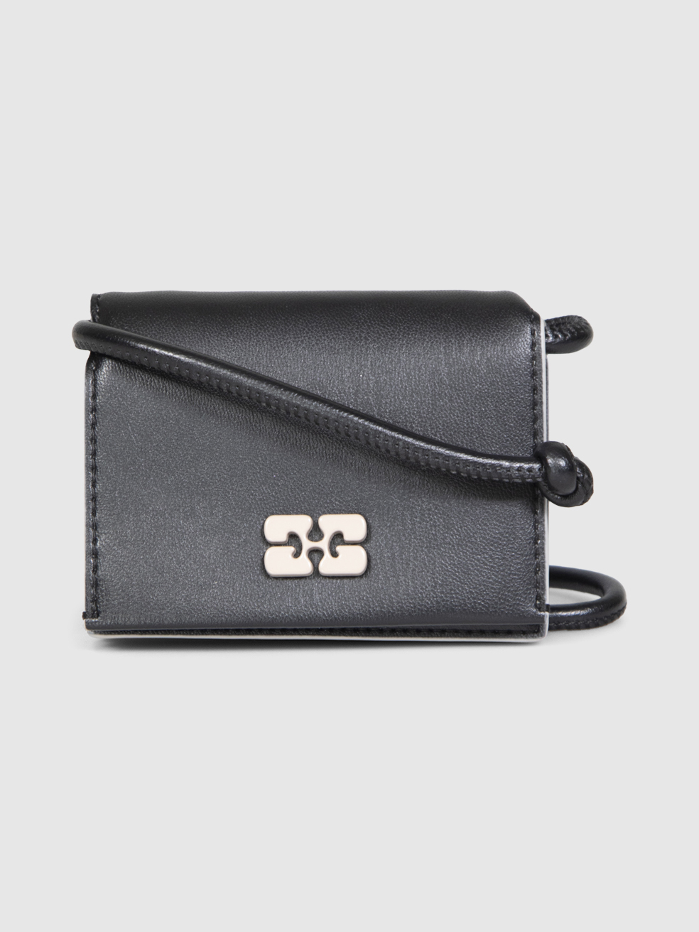 Ganni Black Leather Bou Wallet on Strap