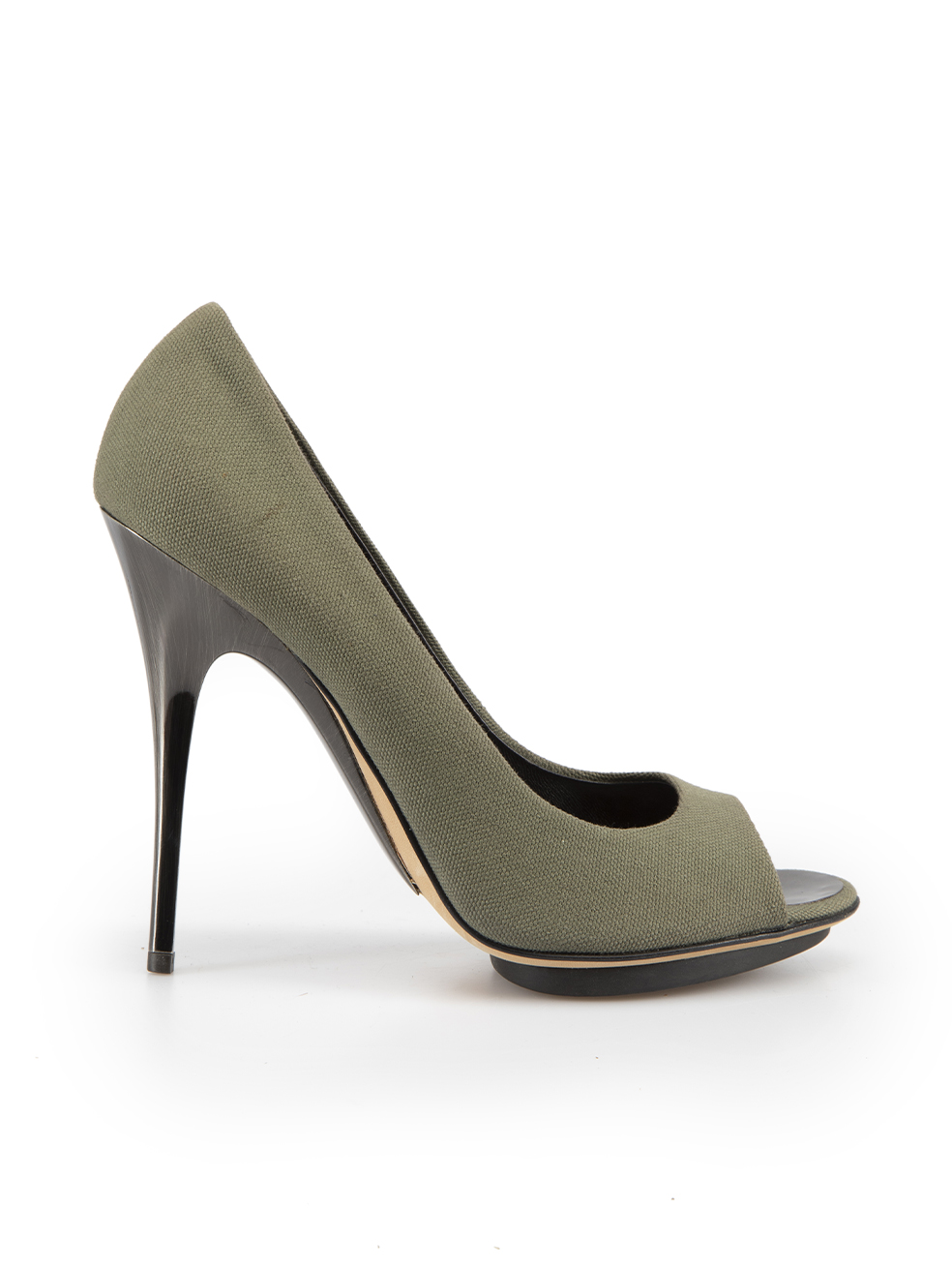 Giuseppe Zanotti Pre-Owned Khaki Canvas Peep Toe Heels
