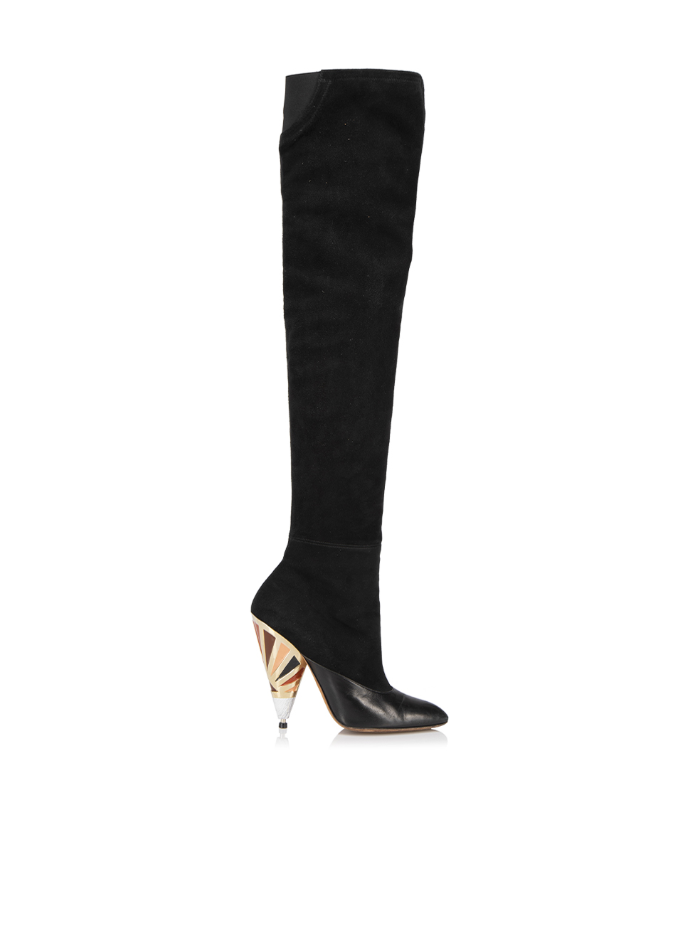 Givenchy Pre-Owned Black Suede Thigh High Gold Accent Boots