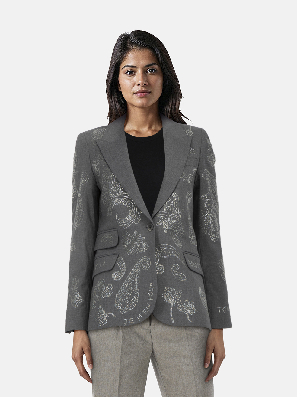 Zadig & Voltaire Grey Embellished Paisley Blazer