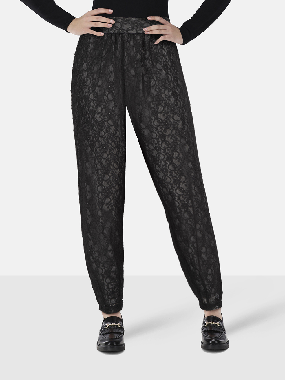 Alice + Olivia Black Lace Tapered Trousers