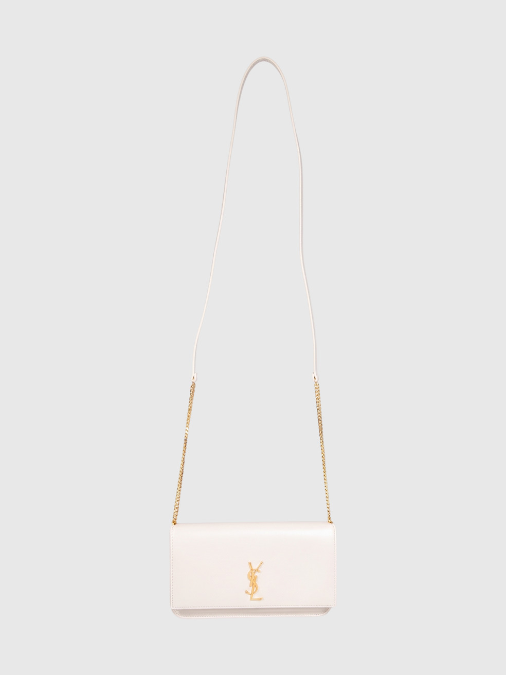 Saint Laurent White Leather Cassandre Phone Holder Bag