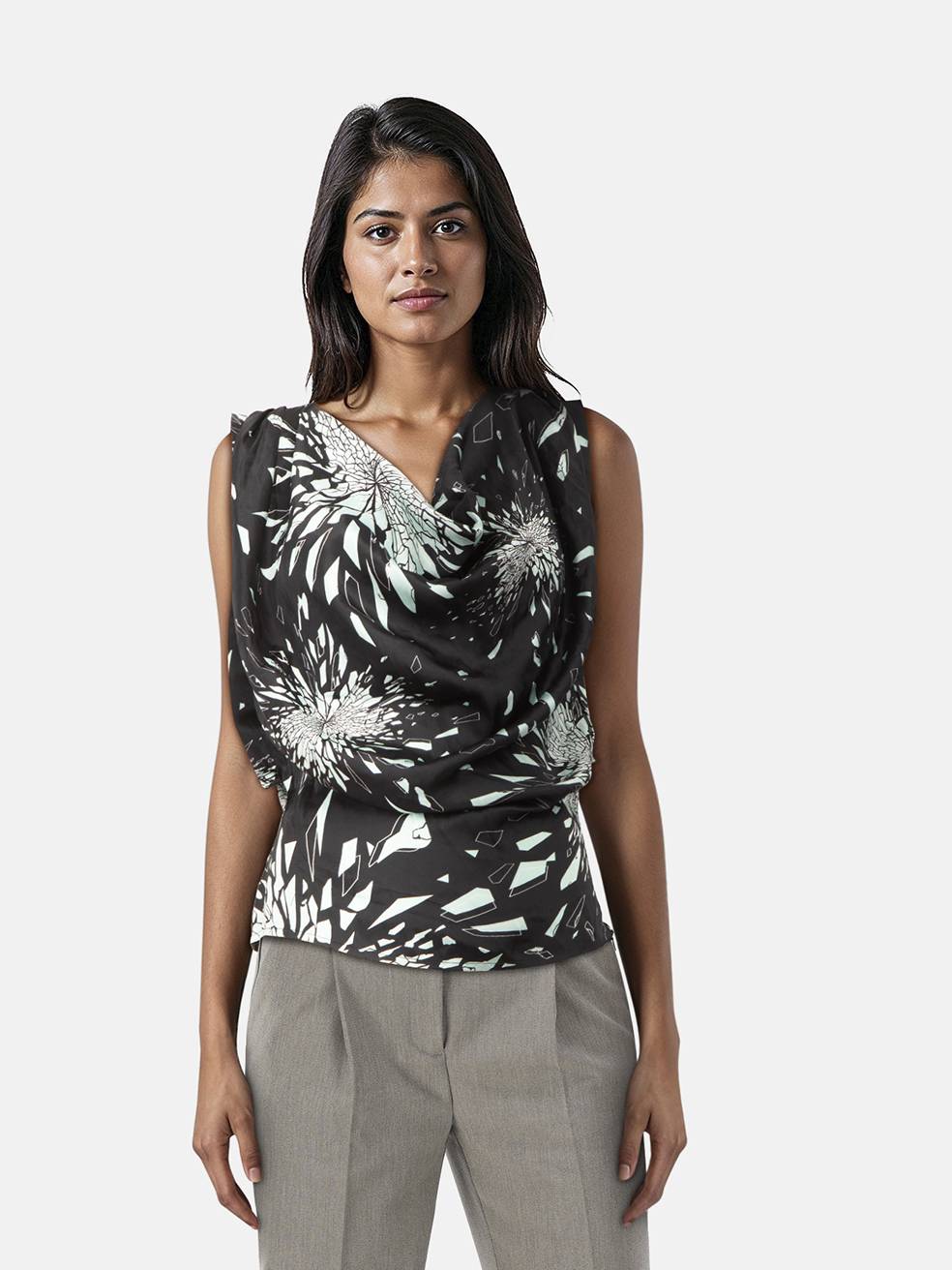 Alexander McQueen Black Silk Floral Shattered Glass Top