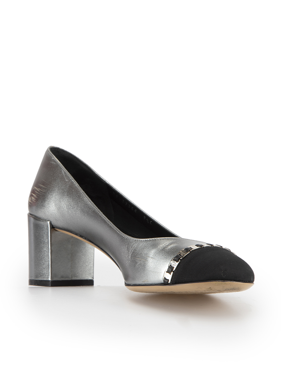 Salvatore Ferragamo Women's Silver Leather Chain Accent Pumps