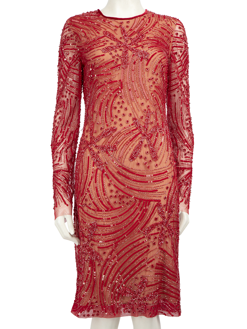 Naeem Khan Pre-Owned Red Sequin Embellished Knee Length Dress