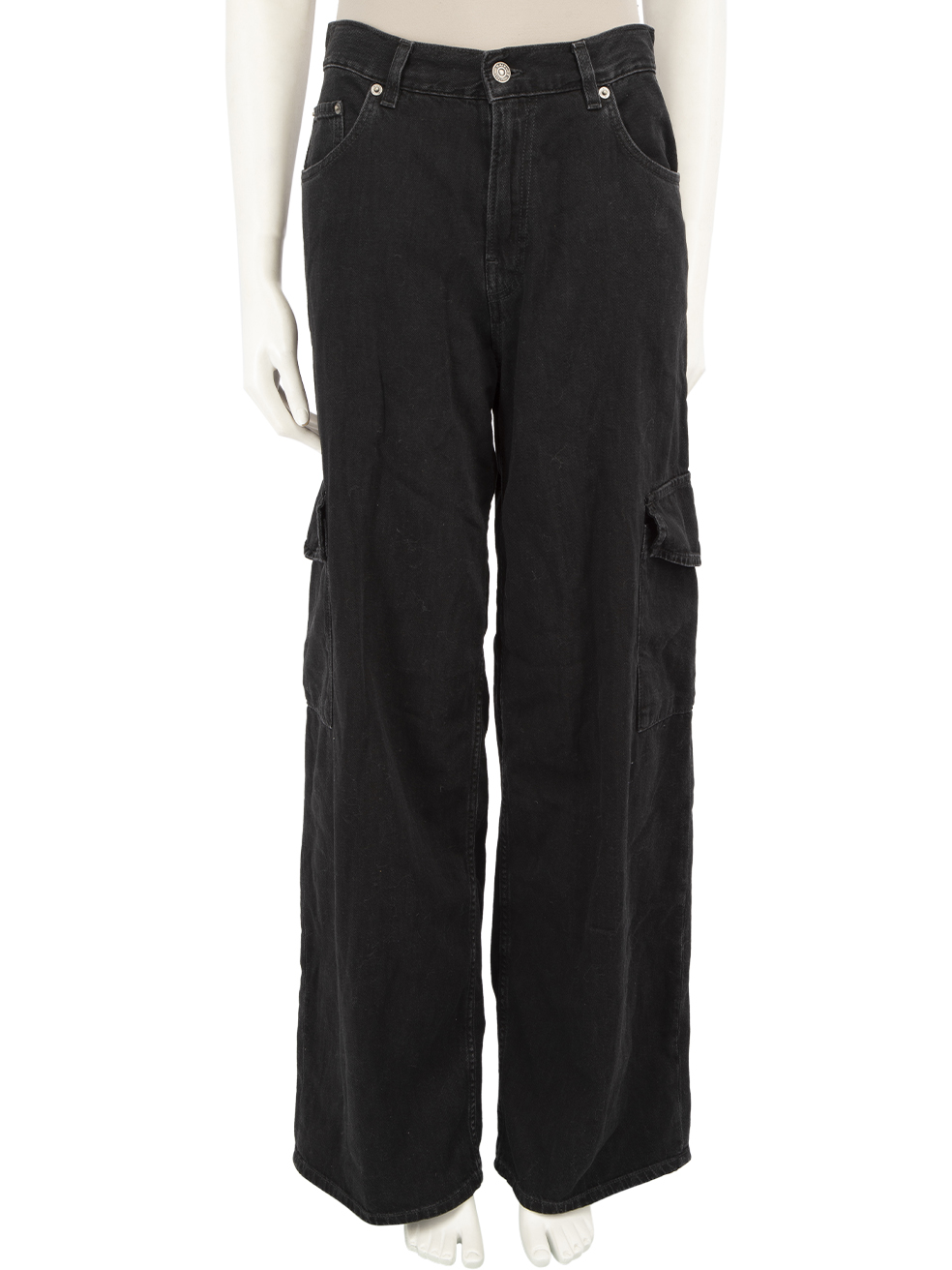 Haikure Black Denim Wide Leg Cargo Jeans