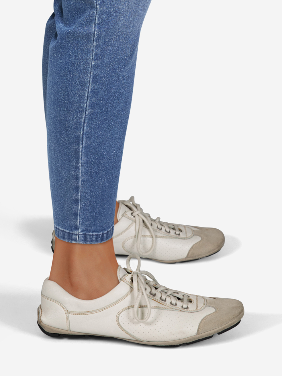 Prada Pre-Owned Ecru Leather & Suede Lace Up Trainers