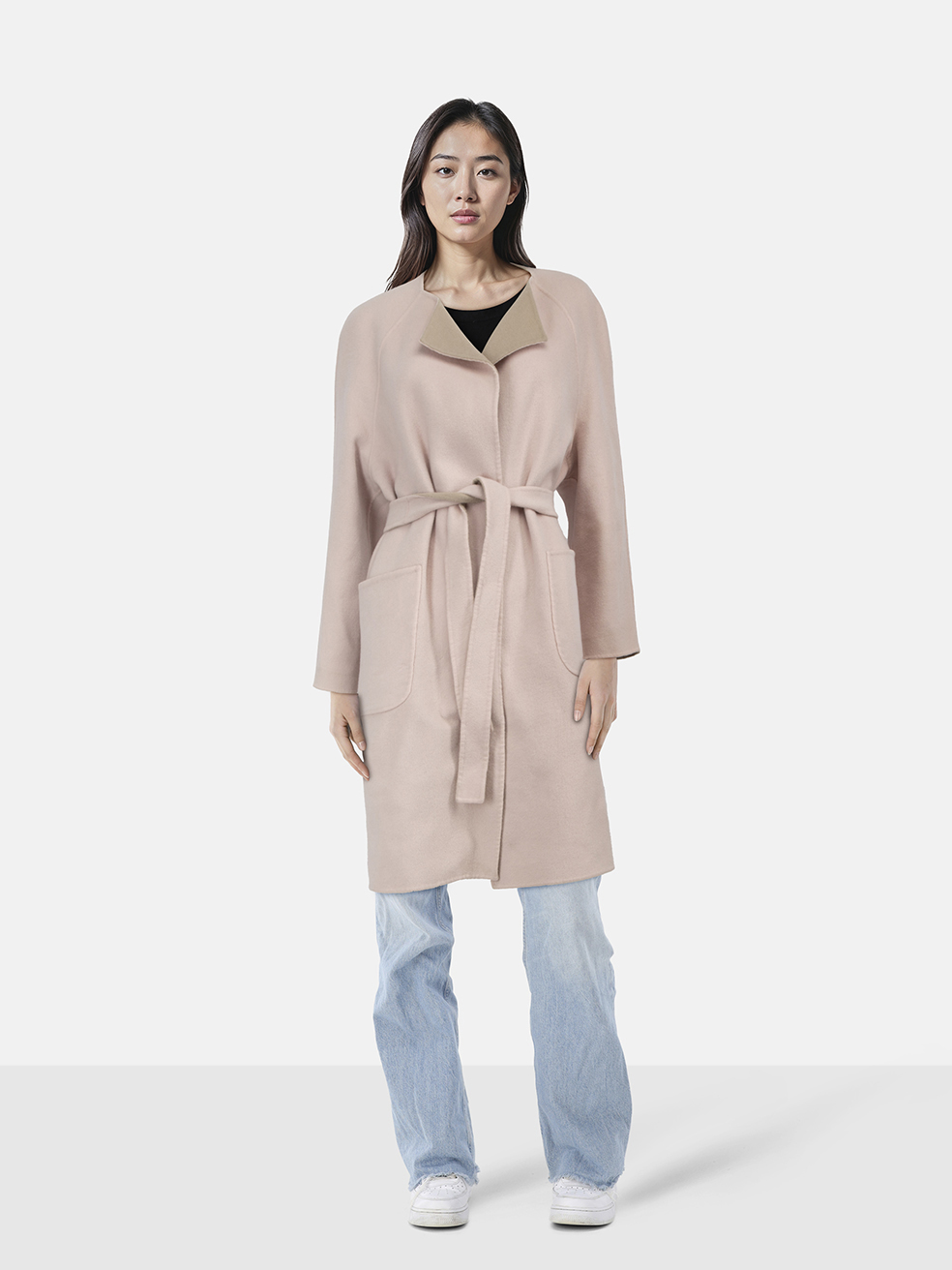 Max Mara Pink & Beige Wool Belted Reversible Coat
