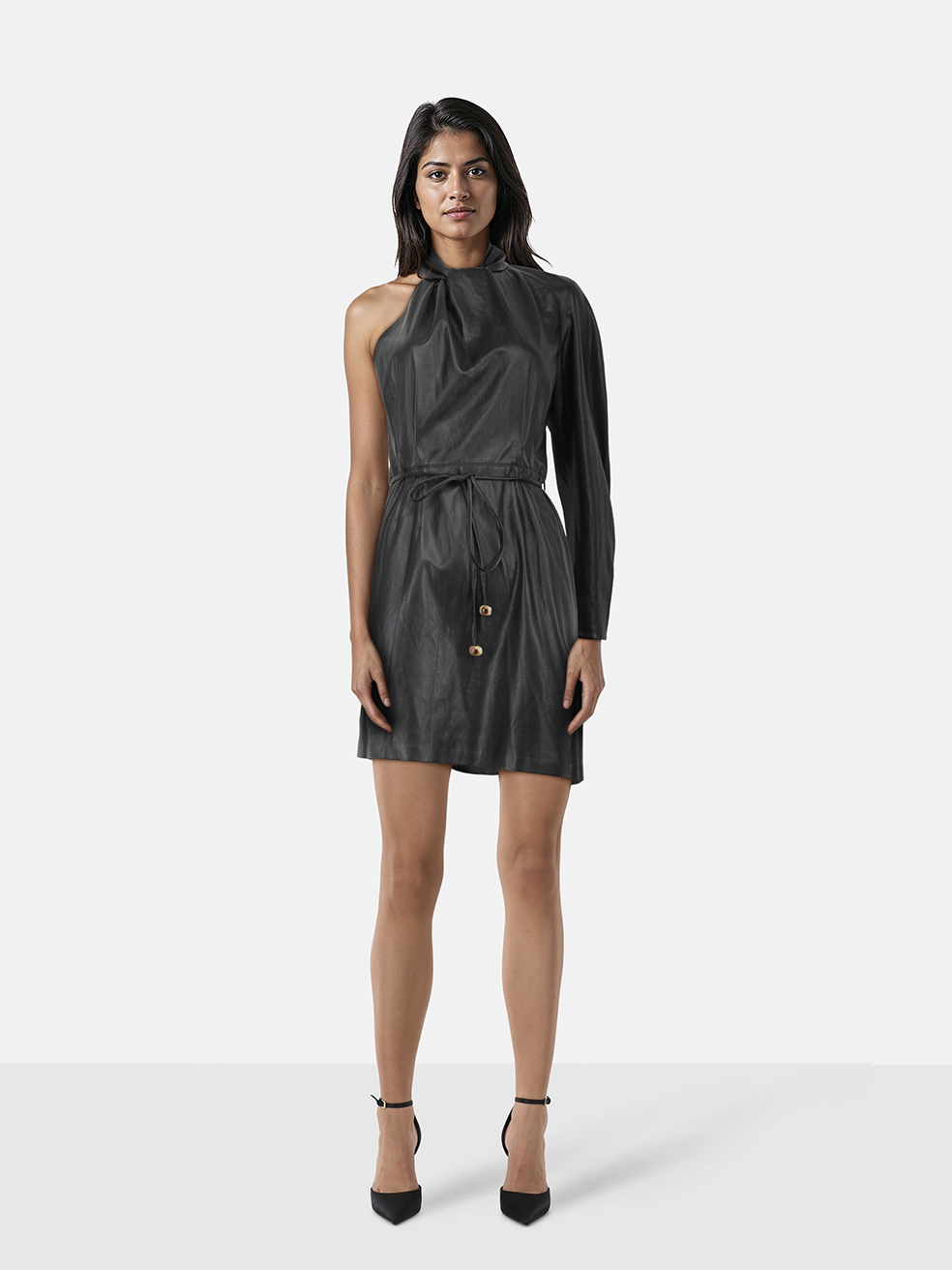 NANUSHKA Black Vegan Leather One Sleeve Dress