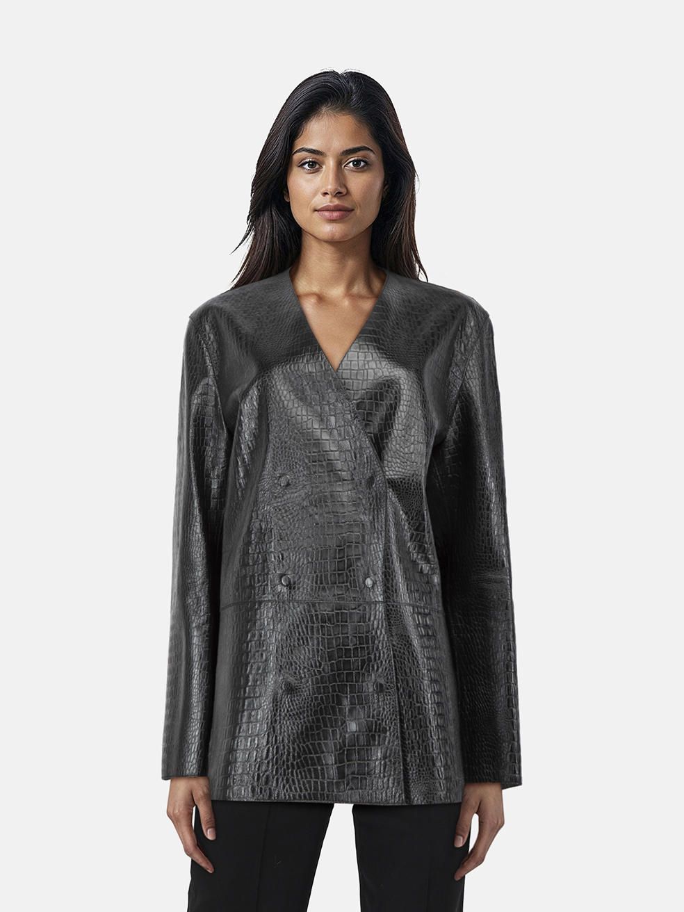 Tot�me Black Croco Embossed Leather Blazer