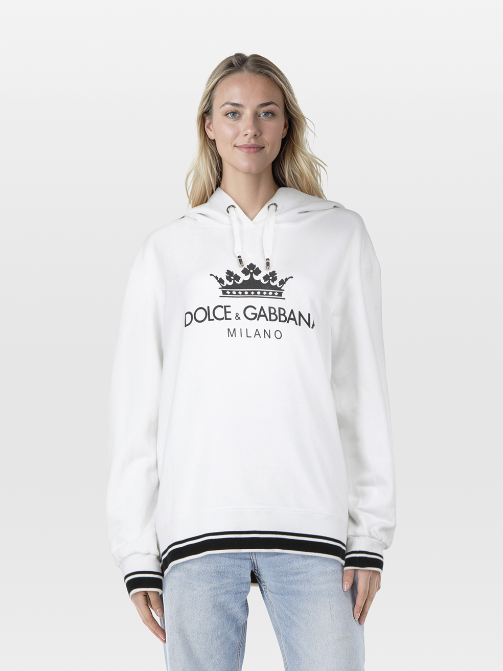 Dolce & Gabbana Pre-Owned White Crown Logo Jersey Hoodie