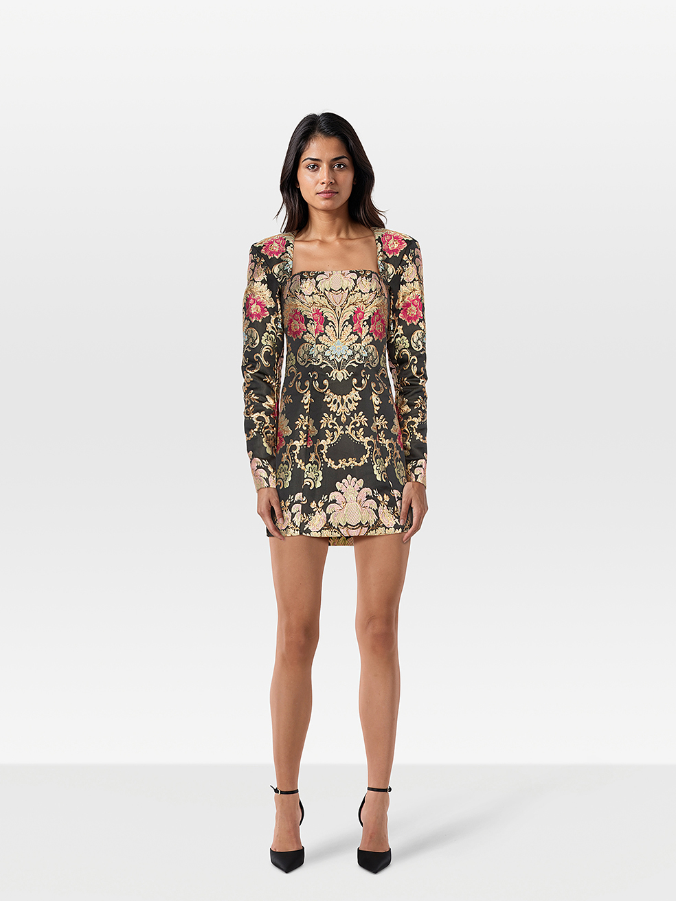 House of CB Black & Gold Floral Jacquard Dress