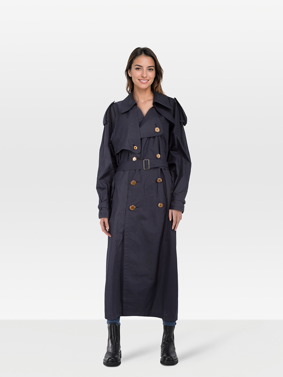 Saint Laurent Pre-Owned Navy Belted Trench Coat