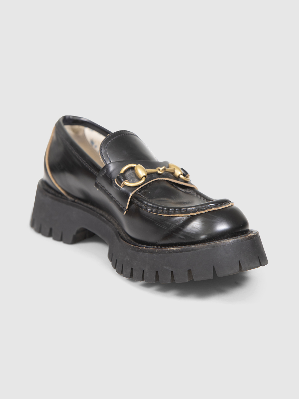 Gucci Black Horsebit Leather Chunky Loafers
