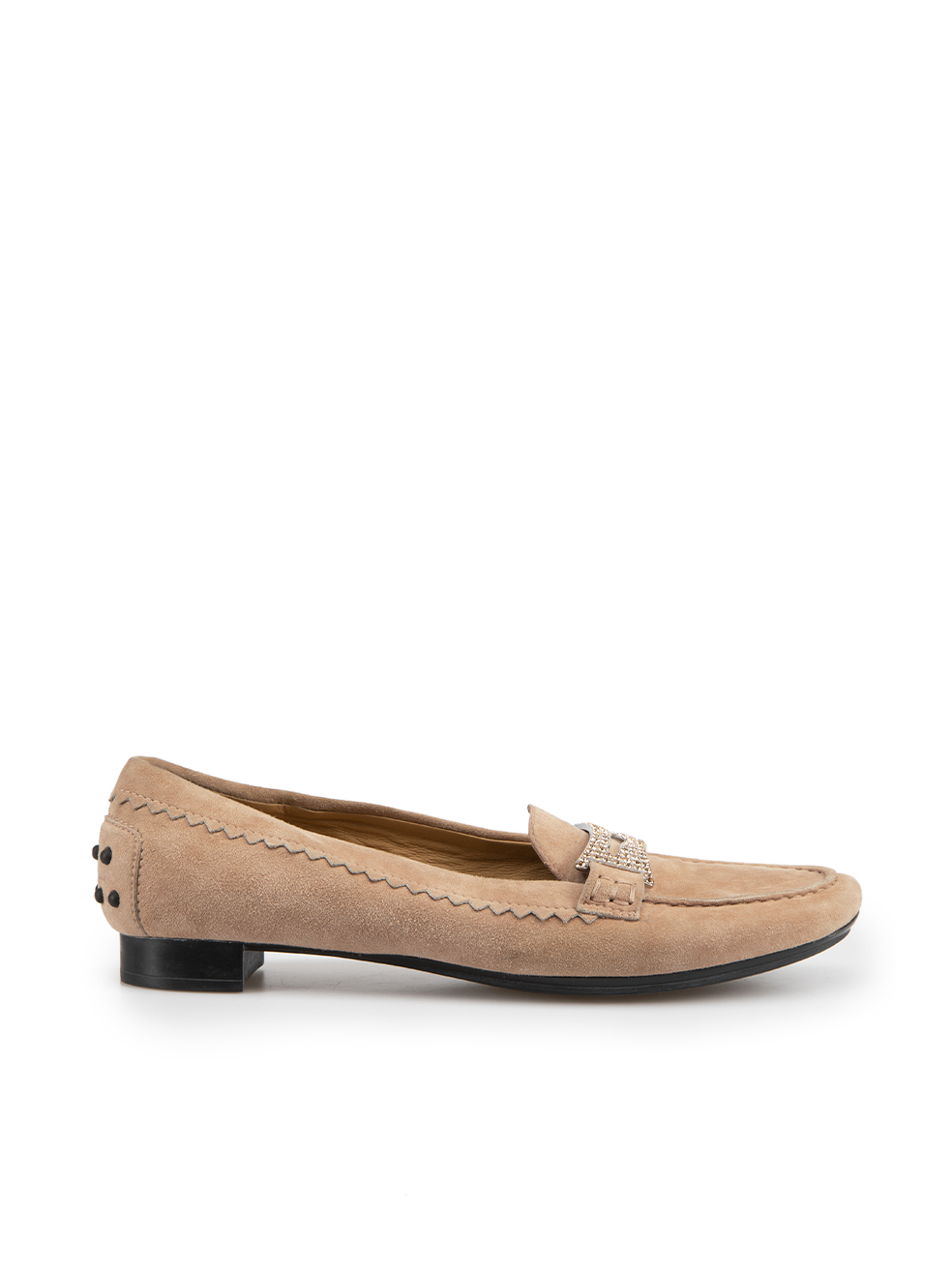 Tod's Pre-Owned Blush Suede Crystal Buckle Loafers