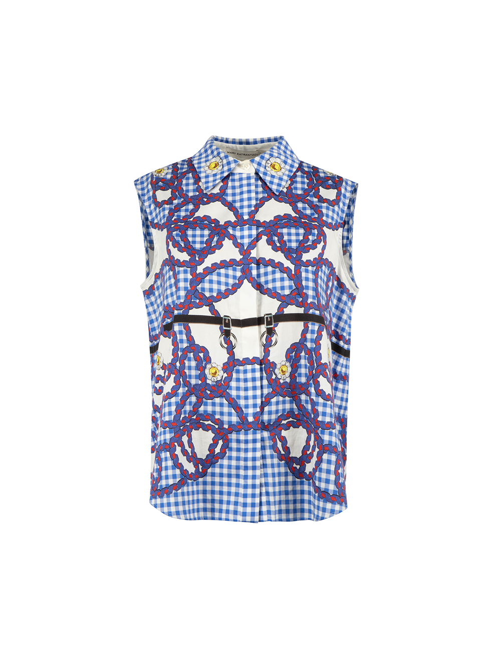 Mary Katrantzou Pre-Owned Blue Gingham Sleeveless Shirt