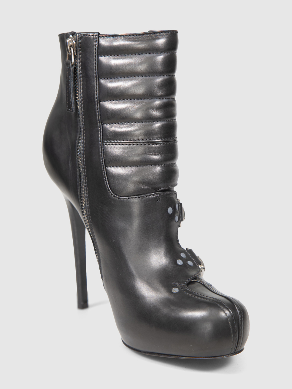 Alexander McQueen Black Leather Buckled Boots