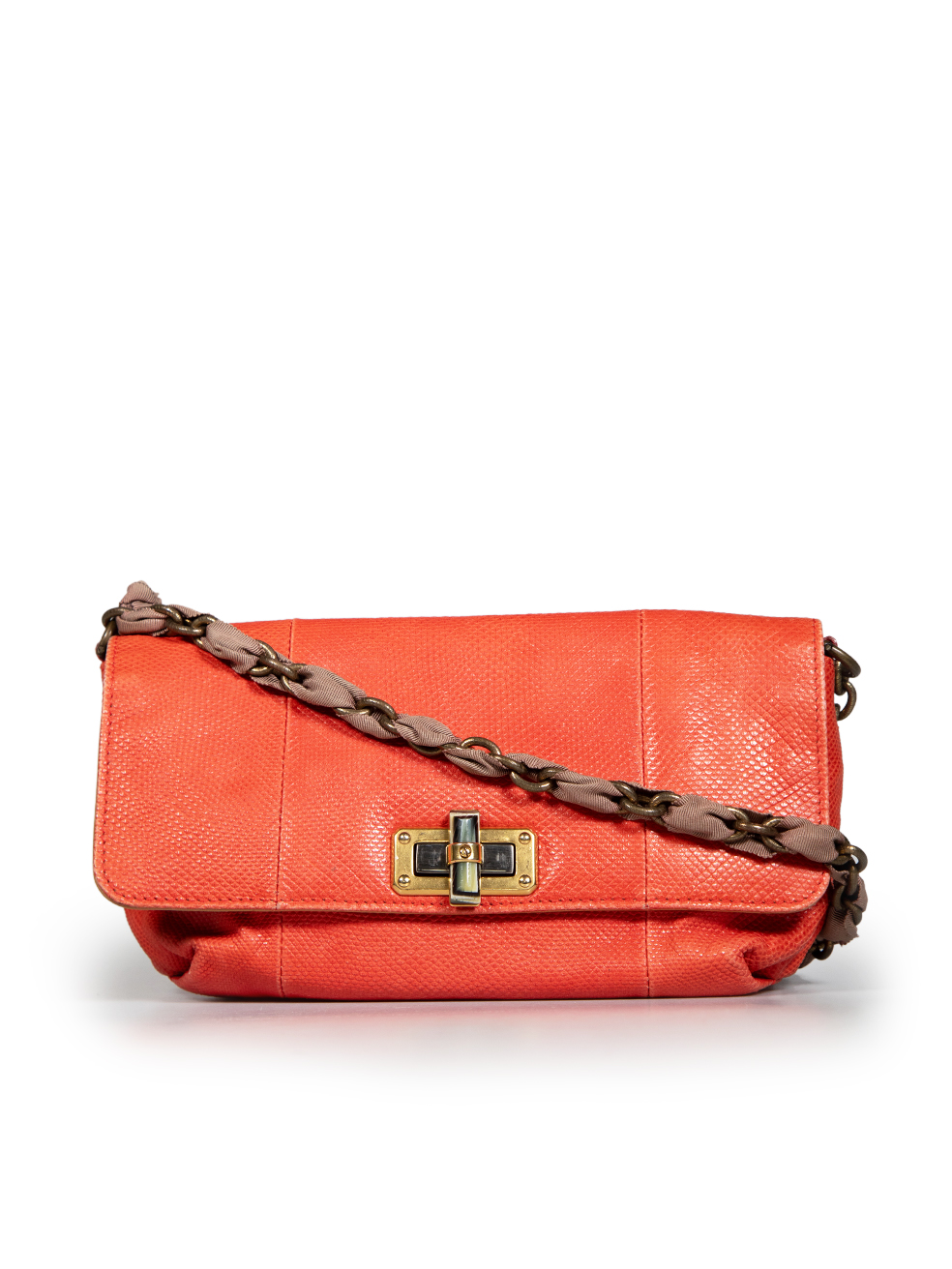 Lanvin Pre-Owned Orange Embossed Leather Shoulder Bag