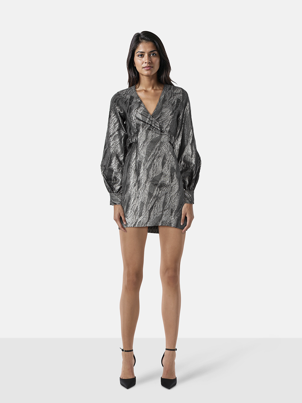 Ganni Silver Wrap Mini Dress