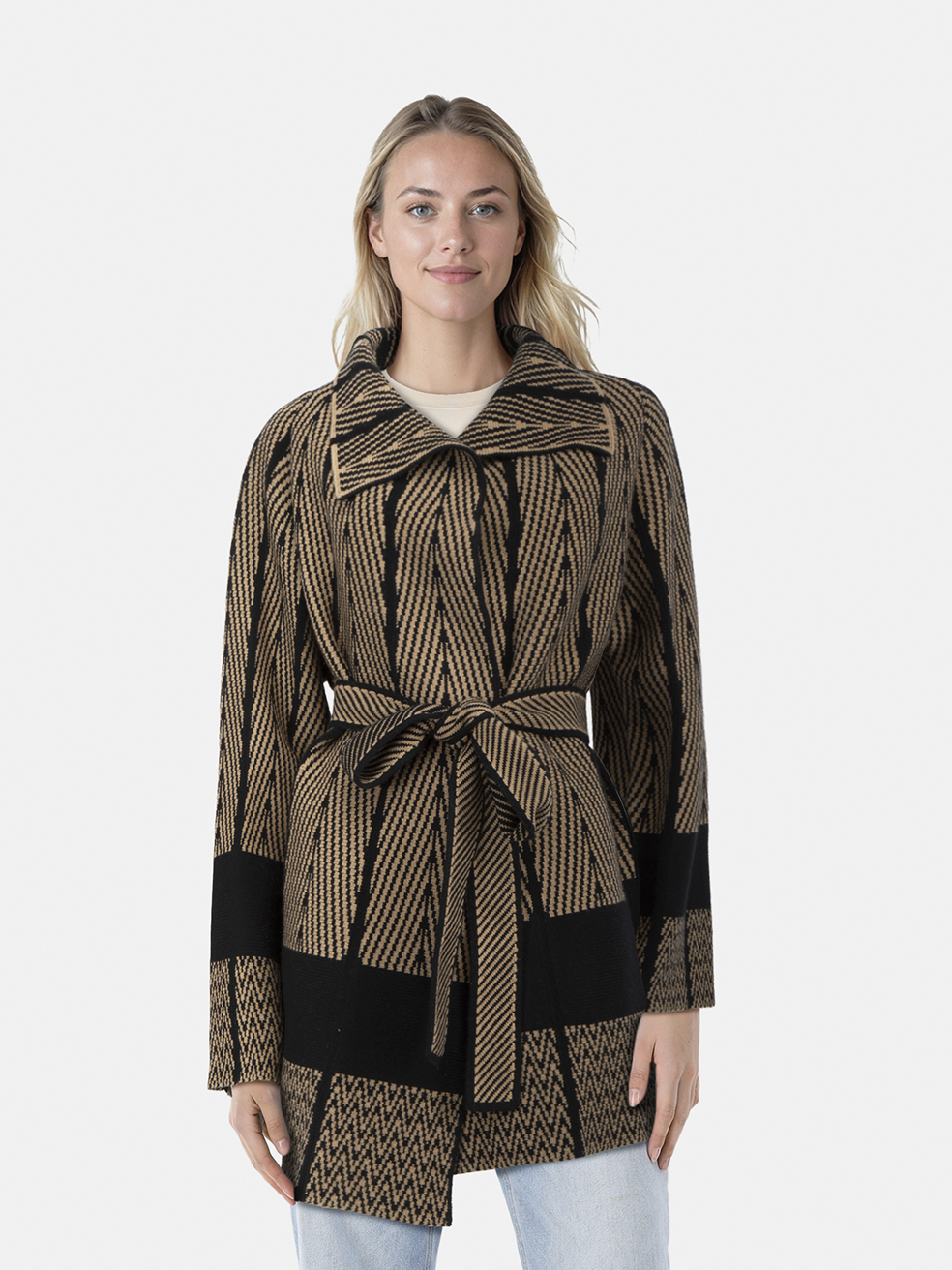 Joseph Brown & Black Wool Chevron Jacquard Jacket