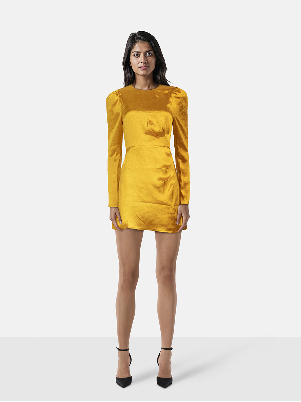 House Of Harlow 1960 Gold Mini Long Sleeve Dress