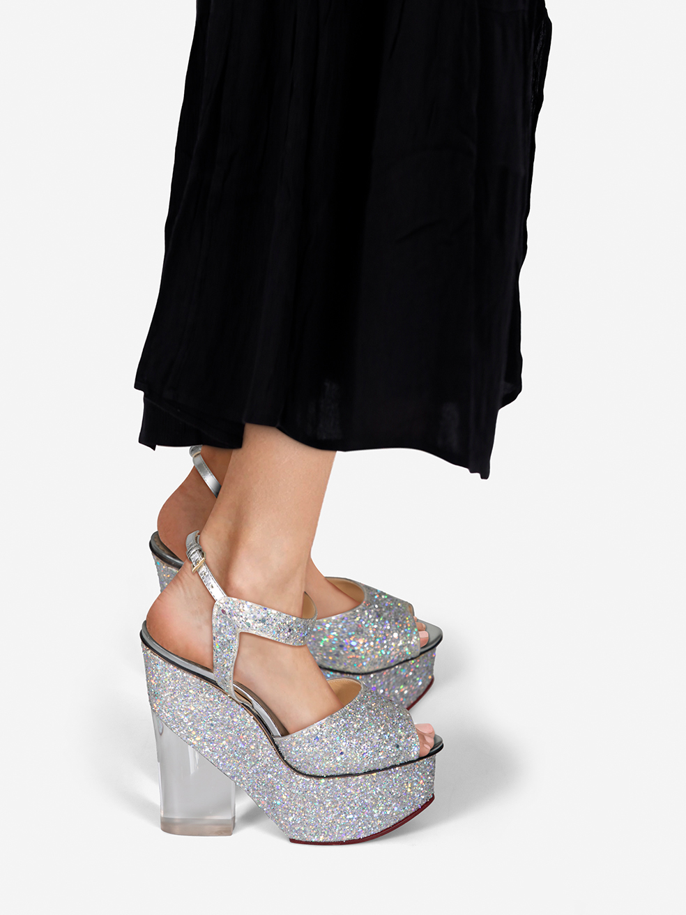 Charlotte Olympia Pre-Owned Silver Glitter Platform Heels