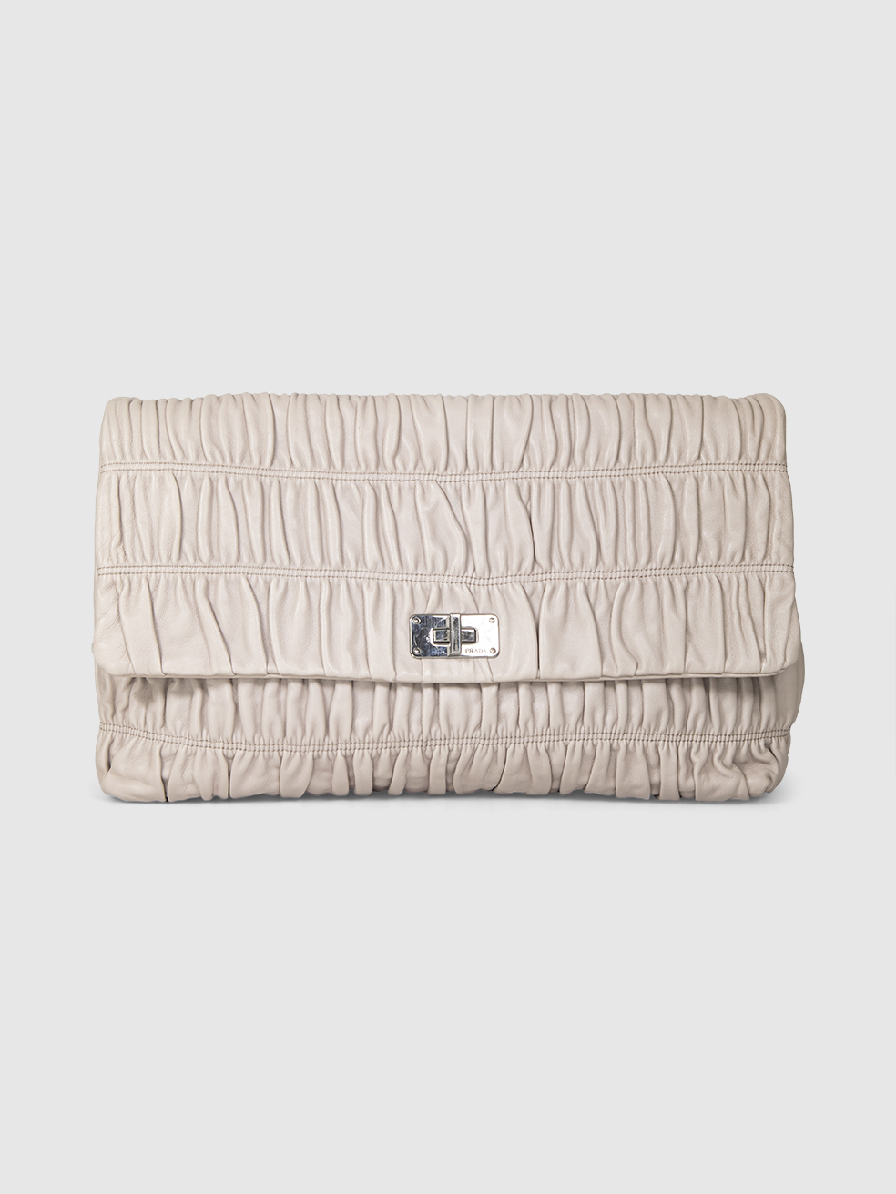 Prada Grey Ruched Leather Clutch