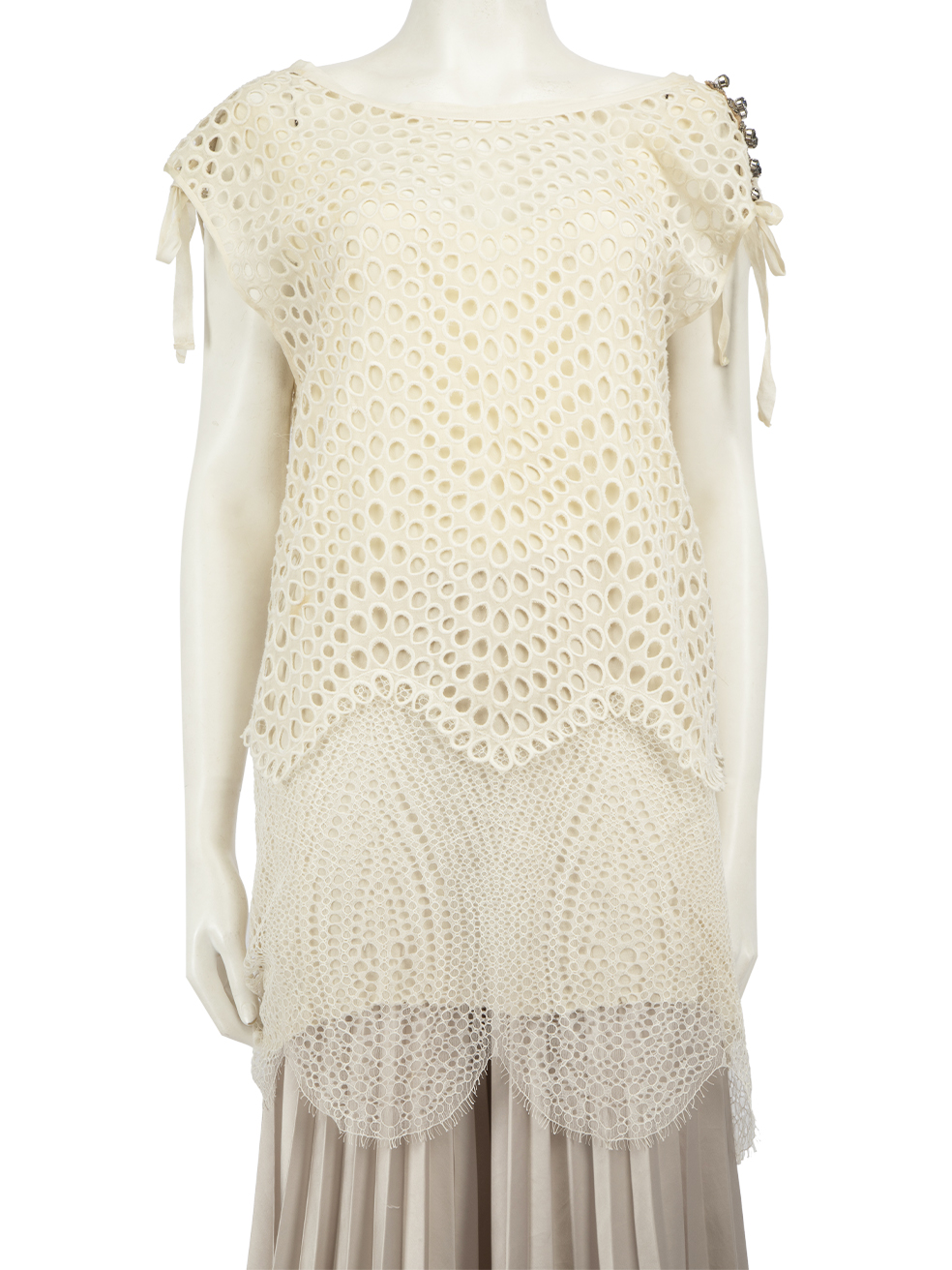 3.1 Phillip Lim Pre-Owned Beige Cut-Out Lace Crystal Embellished Top