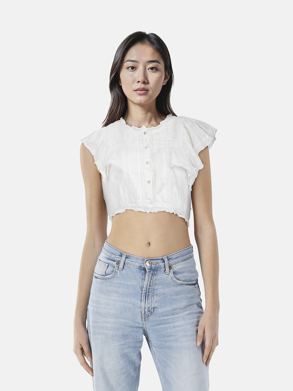 LoveShackFancy White Lace Trim Crop Top